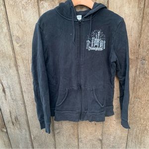 Disneyland Resort Sparkle Back Print Hoodie Black Full Zip Womens L Fit Medium